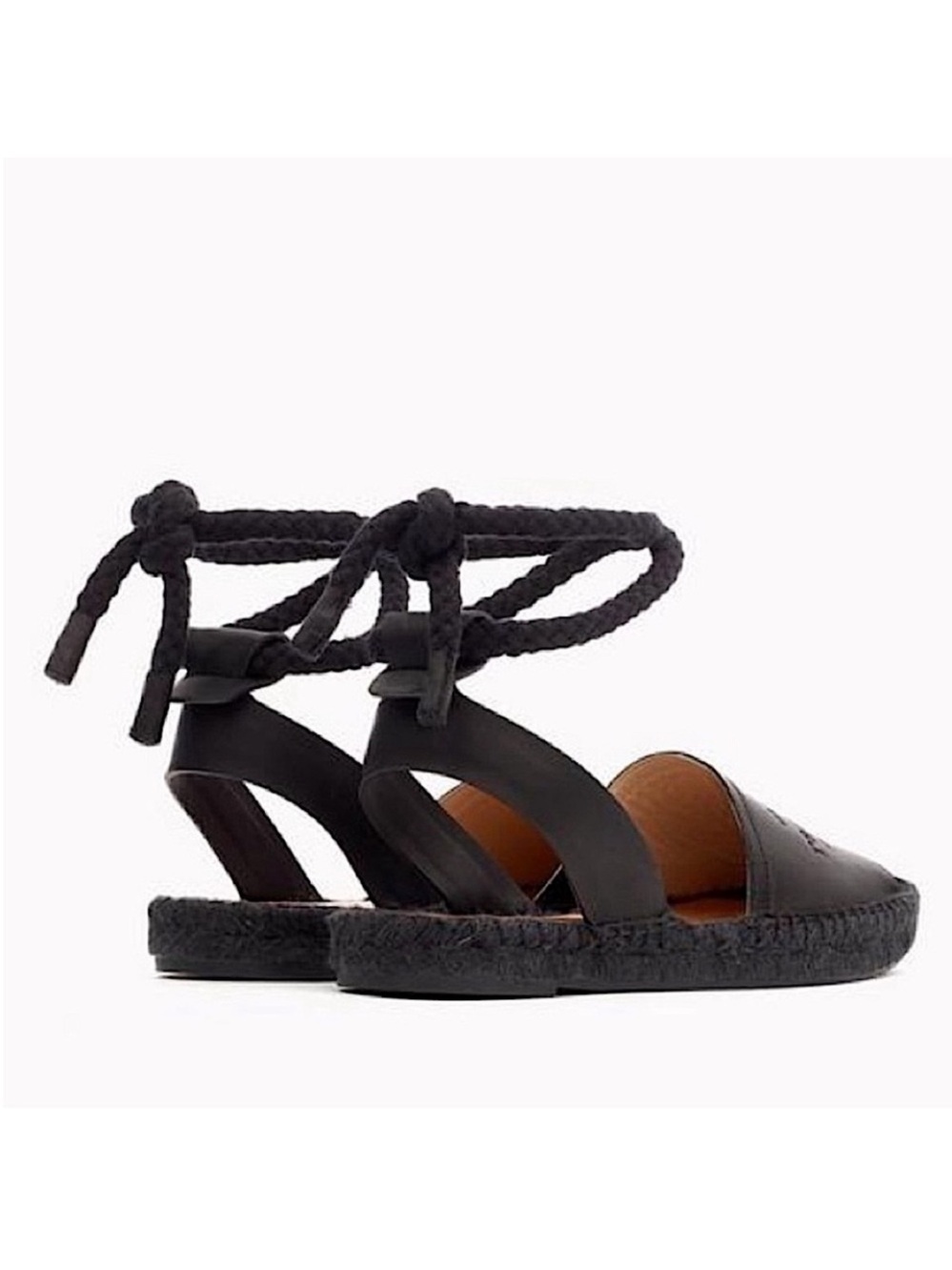 rag & bone Estelle Black Leather Espadrille Sandals Ankle Tie Wrap Flat 7.5 37.5 - Picture 2 of 15